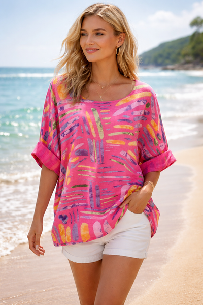 Stick Print Top - Fuchsia
