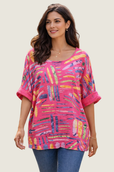 Stick Print Top - Fuchsia