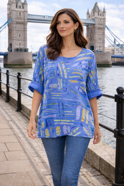 Stick Print Top - Blue