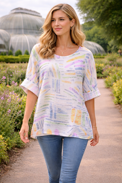 Stick Print Top - White