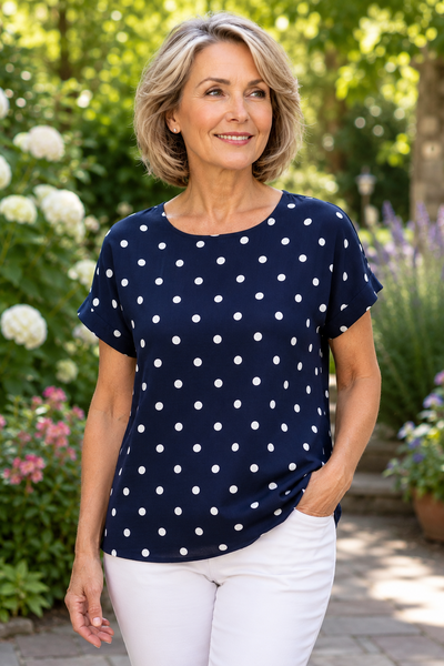 Polka Dot Top - Navy