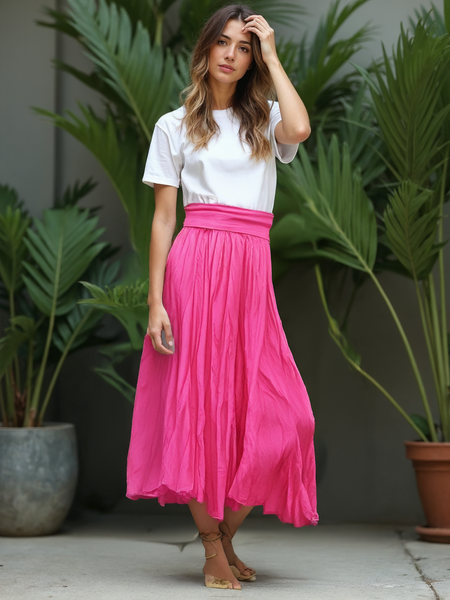 Plain Cotton Skirt - Fuchsia