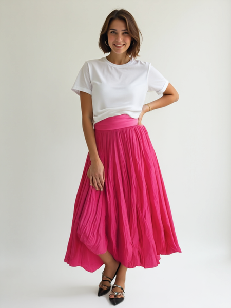 Plain Cotton Skirt - Fuchsia