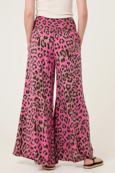 Animal Print Wide Leg Trousers - Fuchsia