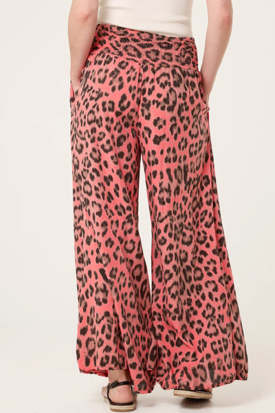 Animal Print Wide Leg Trousers - Coral