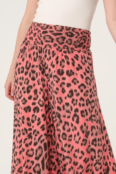 Animal Print Wide Leg Trousers - Coral