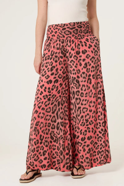 Animal Print Wide Leg Trousers - Coral