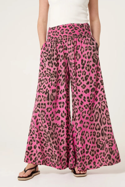 Animal Print Wide Leg Trousers - Fuchsia
