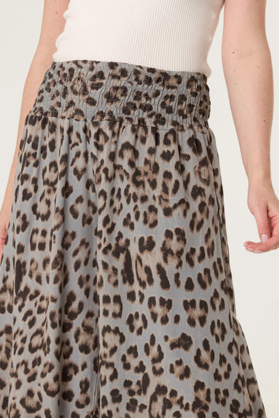 Animal Print Wide Leg Trousers - Charcoal