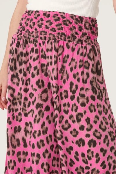 Animal Print Wide Leg Trousers - Fuchsia
