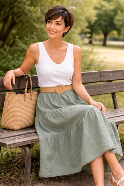 Belted Skirt - Khaki Green