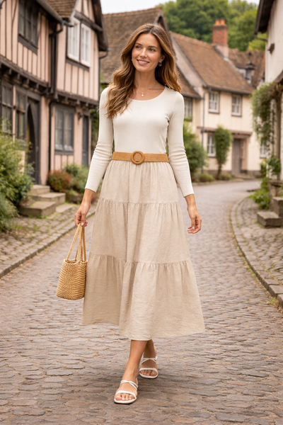 Belted Skirt - Light Mocca