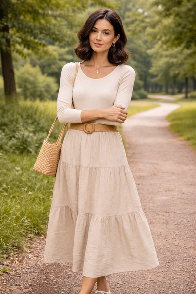 Belted Skirt - Light Mocca
