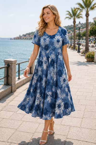 Bold Daisy Dress - Denim Blue