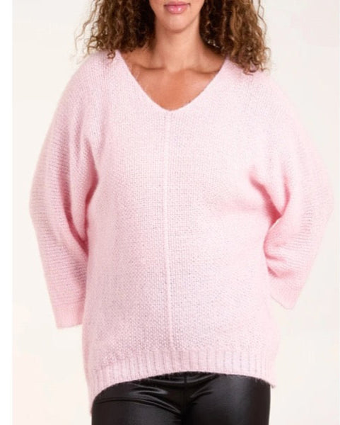 Fluffy V-Neck Knit - Baby Pink