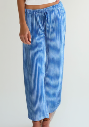 Striped Cotton Trousers - Royal Blue
