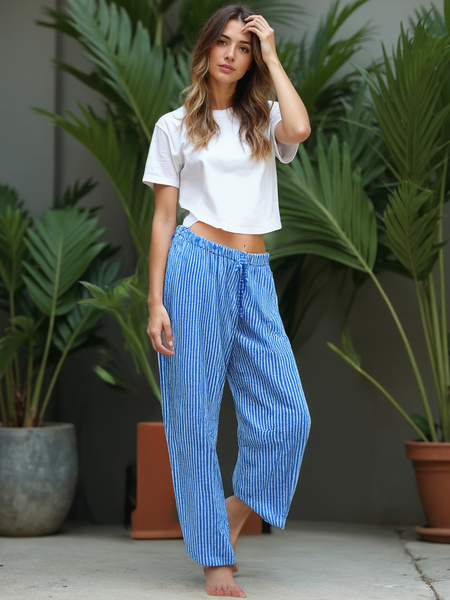 Striped Cotton Trousers - Royal Blue