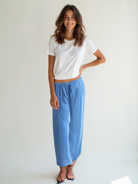 Striped Cotton Trousers - Royal Blue