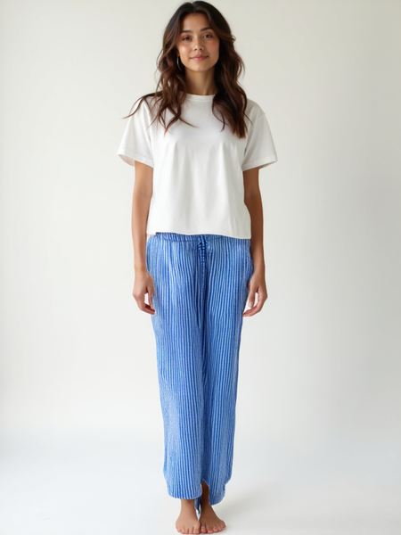 Striped Cotton Trousers - Royal Blue