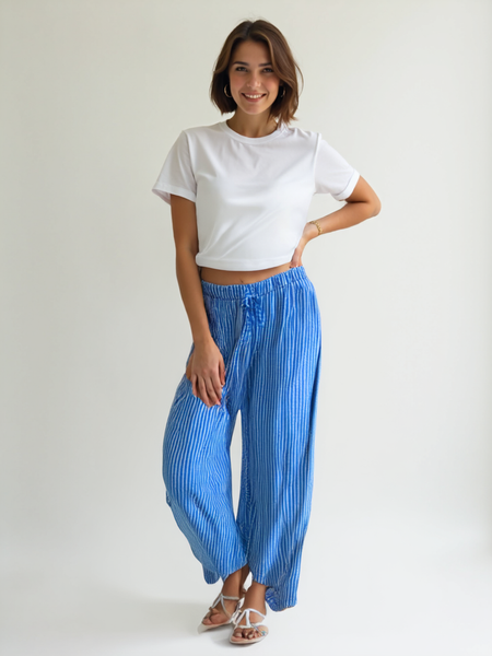 Striped Cotton Trousers - Royal Blue