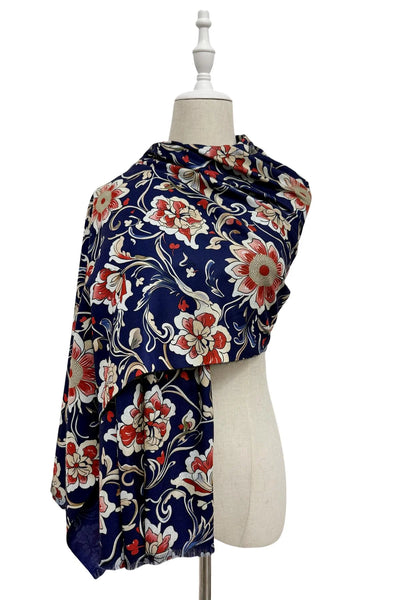 Printed William Morris Floral Scarf - Navy