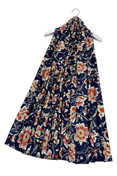 Printed William Morris Floral Scarf - Navy