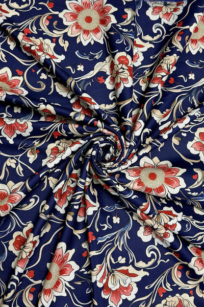 Printed William Morris Floral Scarf - Navy