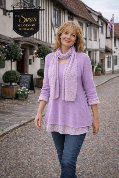 Knitted Layer Top with Scarf -  Lilac