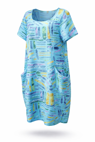 Paint Sticks Print Dress - Turquoise
