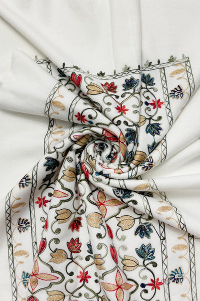 Embroidered Tulip Shawl-Scarf - Winter White/Multi