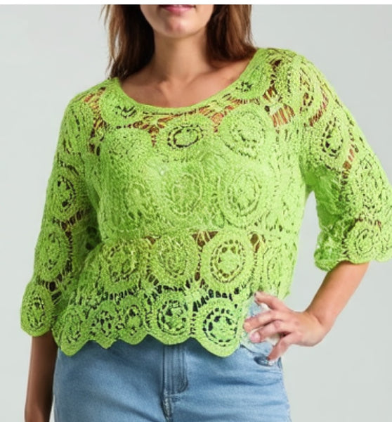 Floral Coloured Crochet Top - Apple