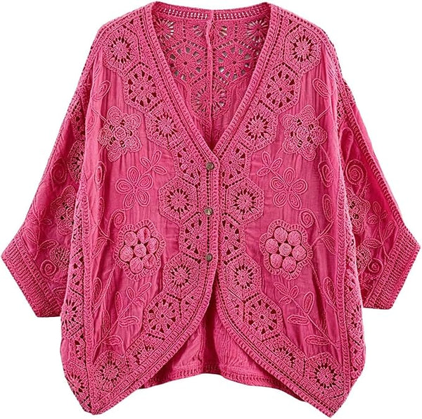 3-Button Crochet Cardi - Fuchsia
