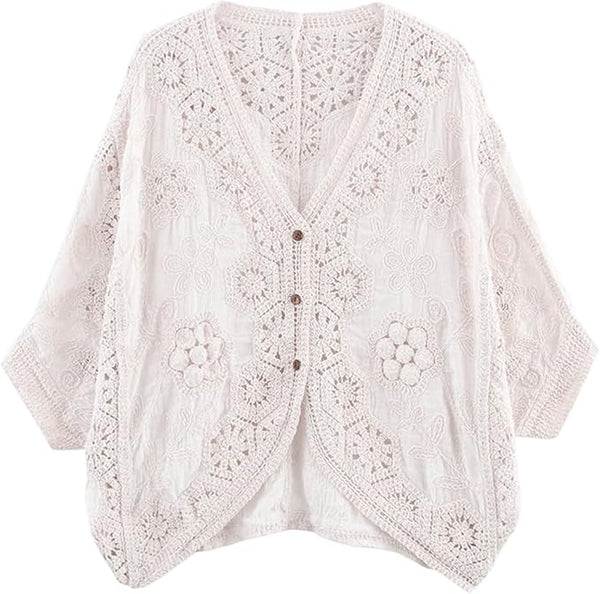 3-Button Crochet Cardi - White