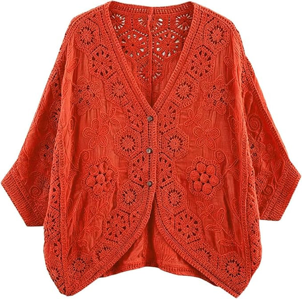3-Button Crochet Cardi - Coral