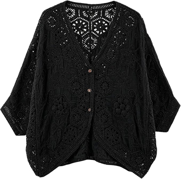 3-Button Crochet Cardi - Black