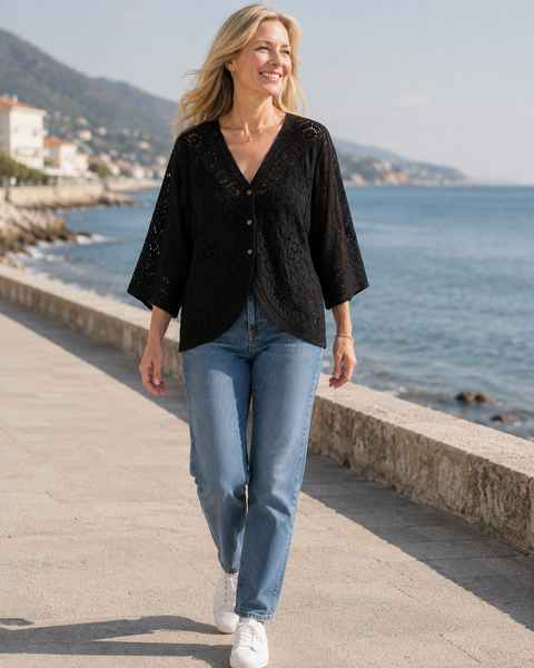 3-Button Crochet Cardi - Black