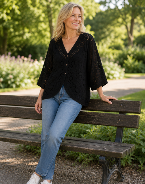 3-Button Crochet Cardi - Black