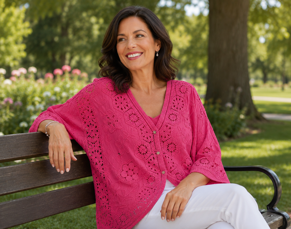 3-Button Crochet Cardi - Fuchsia