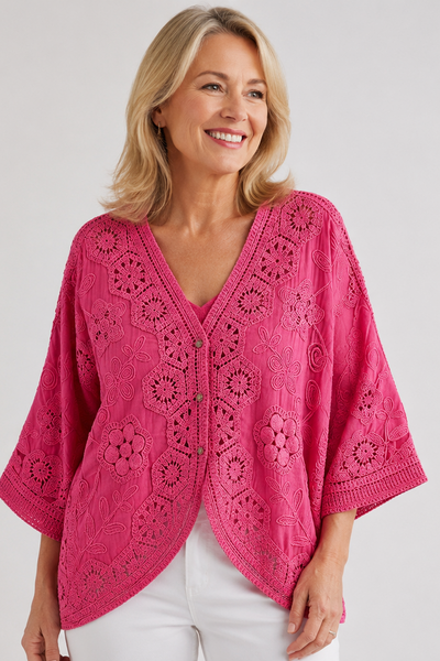 3-Button Crochet Cardi - Fuchsia