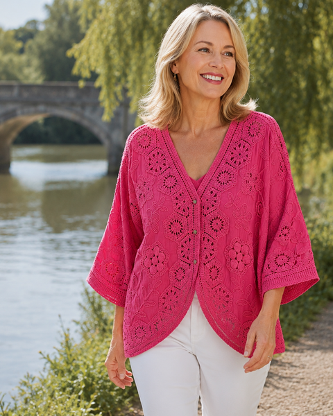 3-Button Crochet Cardi - Fuchsia
