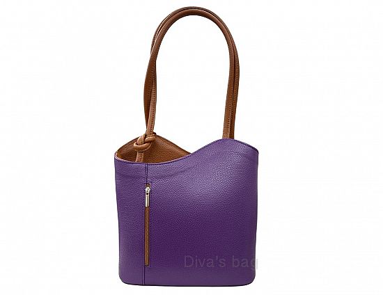 Italian Leather Pebble-Dash Backpack - Purple & Tan