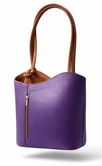 Italian Leather Pebble-Dash Backpack - Purple & Tan