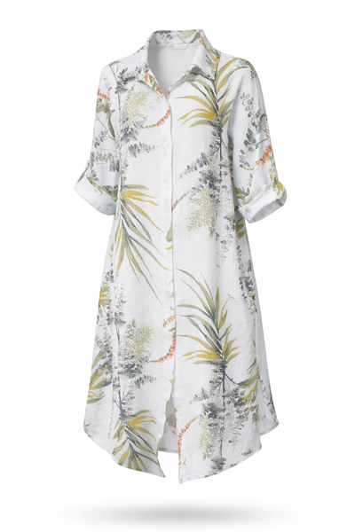 Wisteria Print Shirt Dress - White