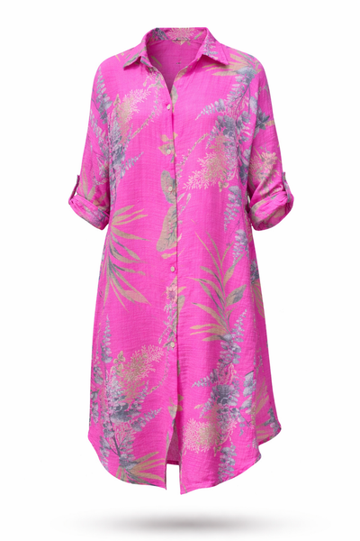 Wisteria Print Shirt Dress - Fuchsia