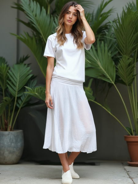 Plain Cotton Skirt - White