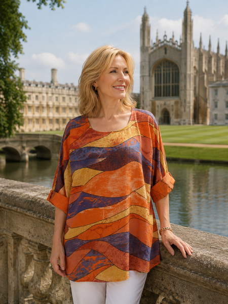 Wave Print Top - Burnt Orange