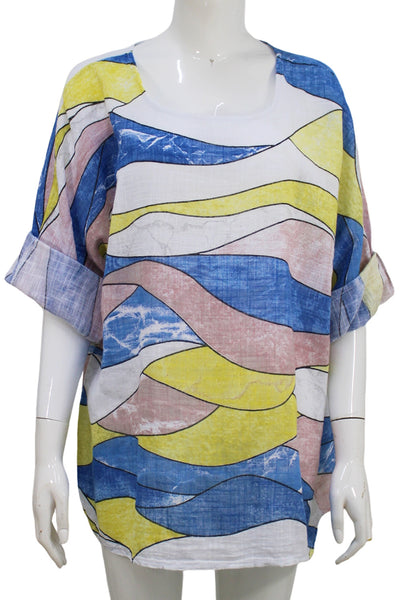 Wave Print Top - White