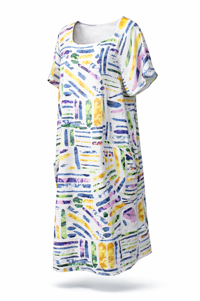 Paint Sticks Print Dress - White