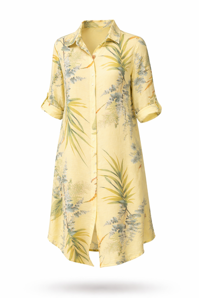 Wisteria Print Shirt Dress - Lemon