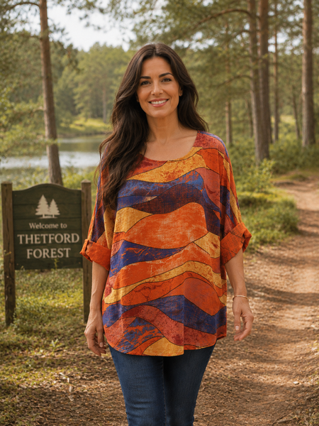 Wave Print Top - Burnt Orange